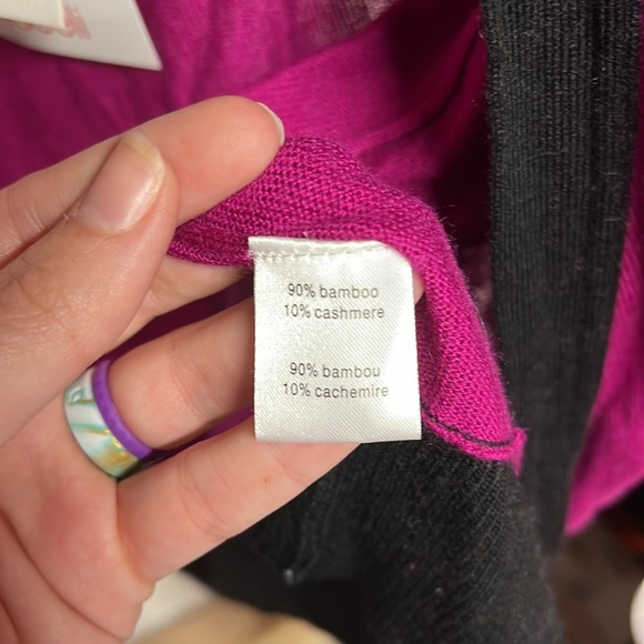 NWT Adam Lippes Long Sleeve Cardigan Sweater Pink Black Cashmere Bamboo Womens S - Picture 7 of 9
